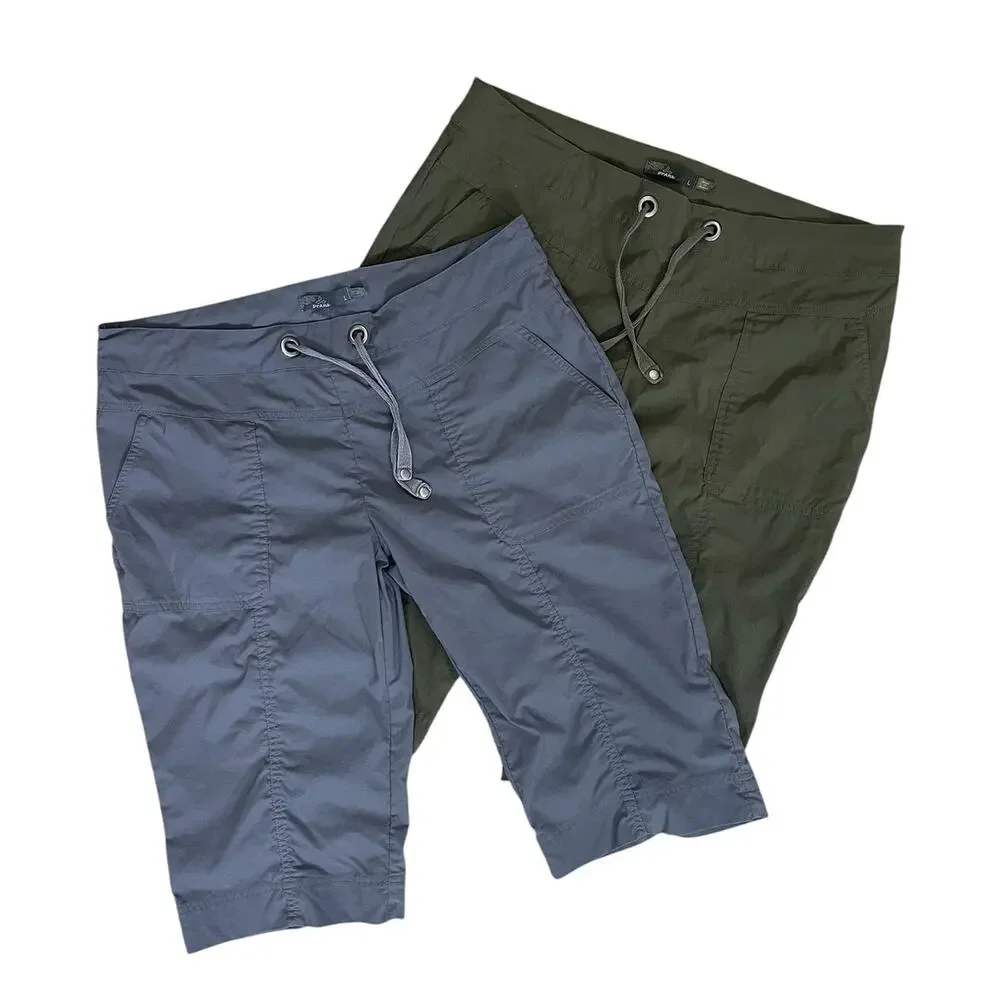 Prana Bliss Knickers Bermuda Shorts Bundle Gray Green Size Large Hiking Outdoors - Picture 1 of 12